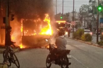 Un colectivo de la línea 219 se incendió en Berazategui y quedó destruido