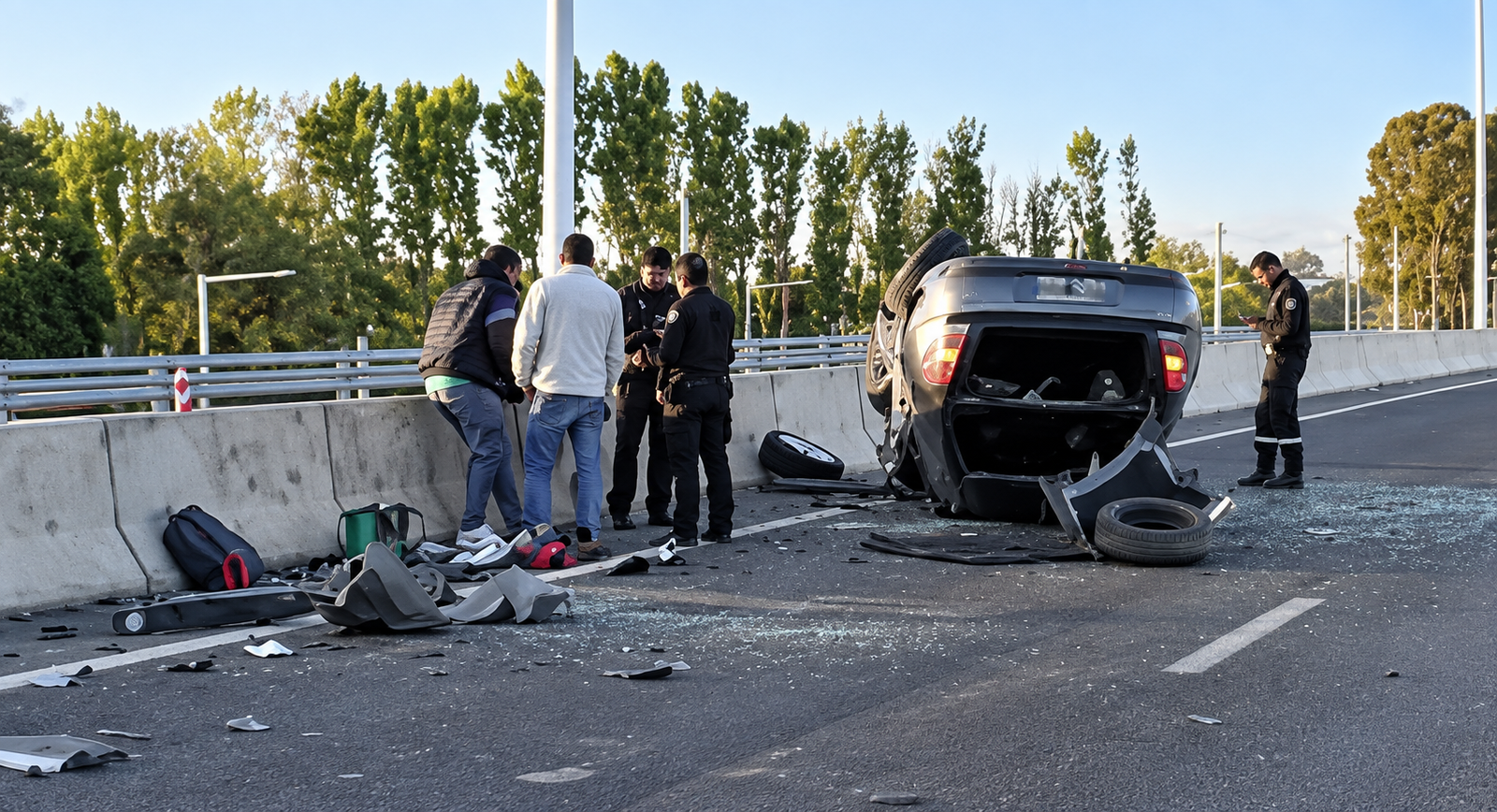 Un Citroën C4 volcó tras chocar contra un muro de contención en Chimbas